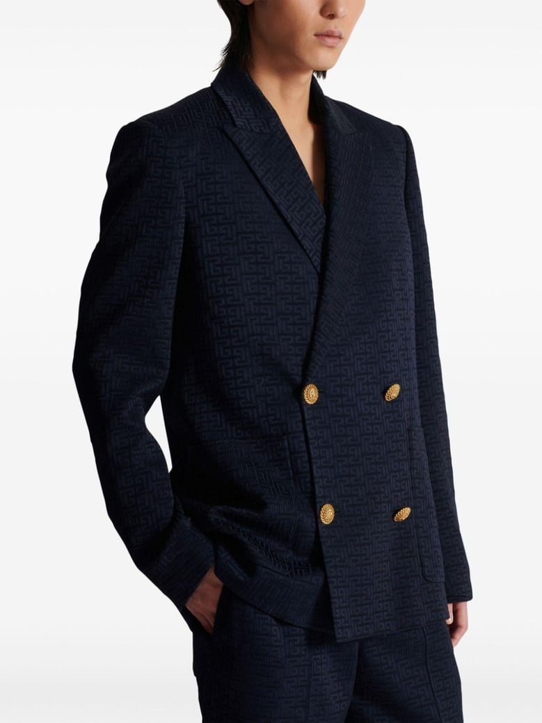 monogram satin jacquard 4 btn blazer by Selfnex