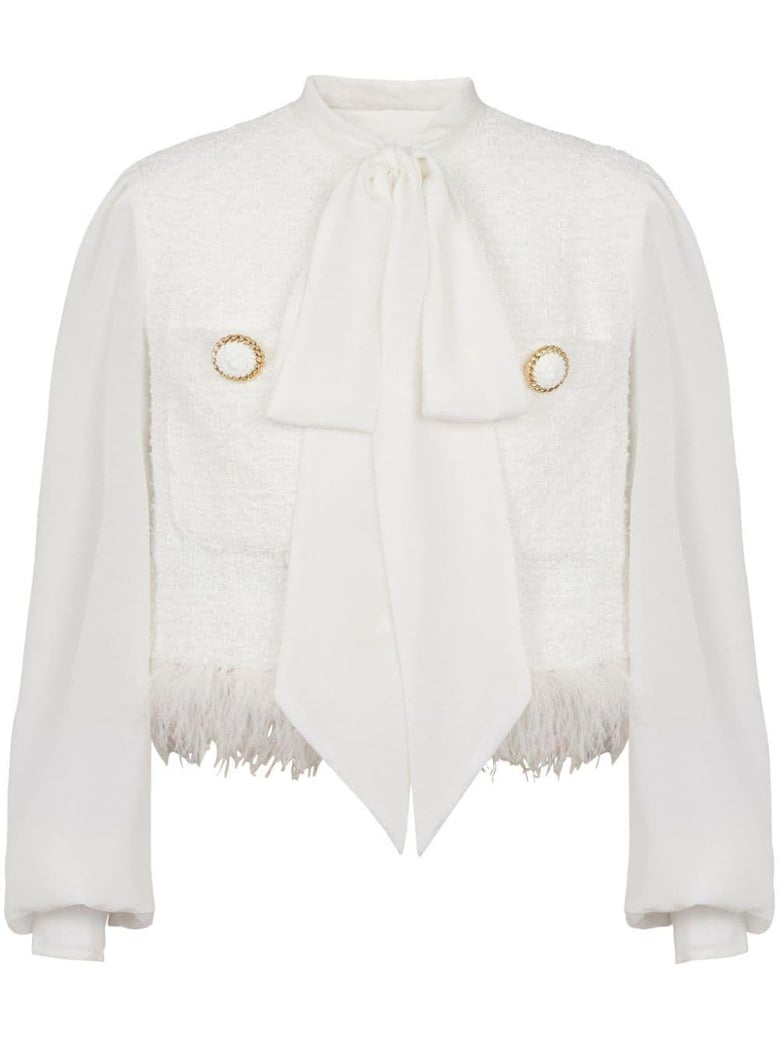 white lavalliere jacket with bow pocket by Selfnex