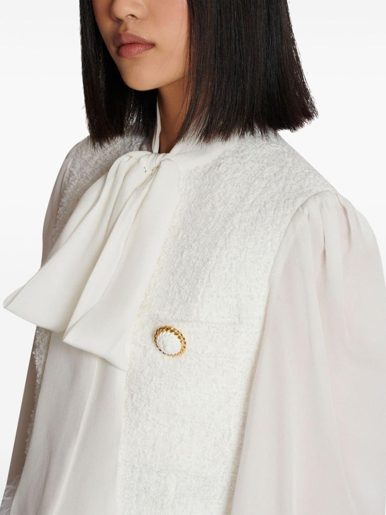 white lavalliere jacket with bow pocket by Selfnex