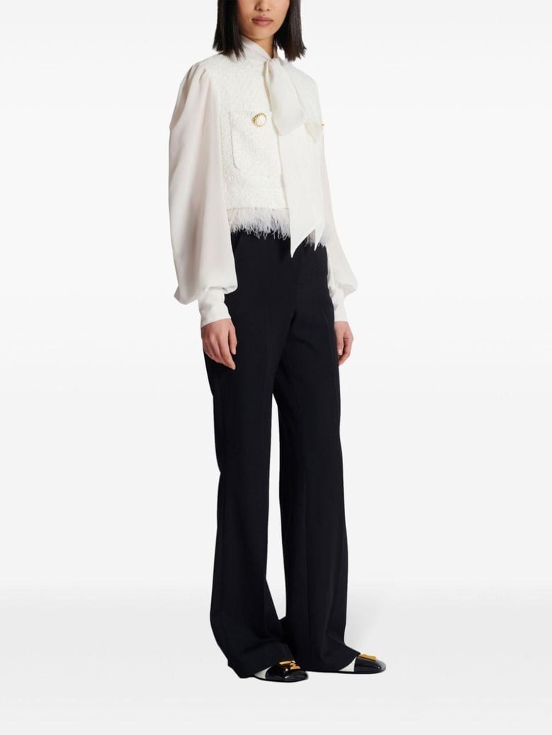 white lavalliere jacket with bow pocket by Selfnex