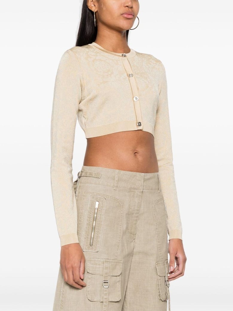 barocco texture cropped cardigan by Selfnex