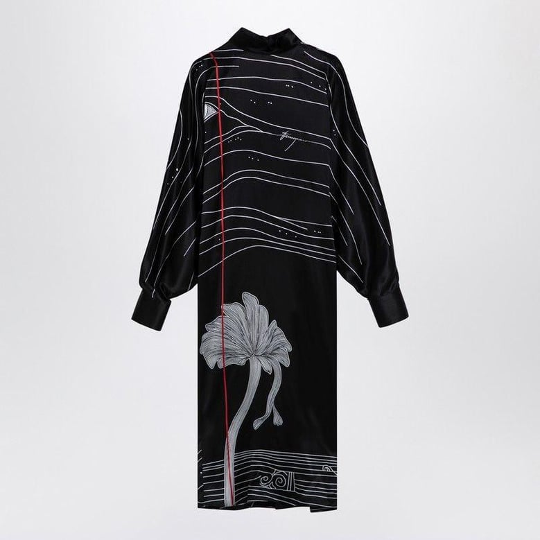 black silk satin midi dress by Selfnex