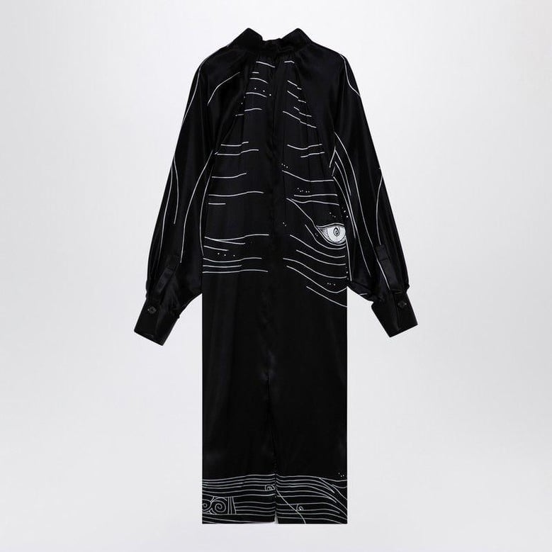 black silk satin midi dress by Selfnex