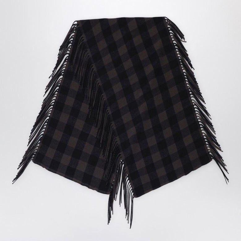 brown check wool and cashmere shawl by Selfnex