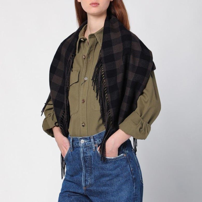 brown check wool and cashmere shawl by Selfnex