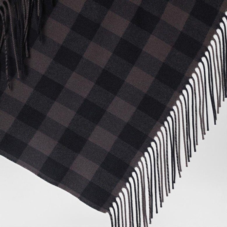 brown check wool and cashmere shawl by Selfnex