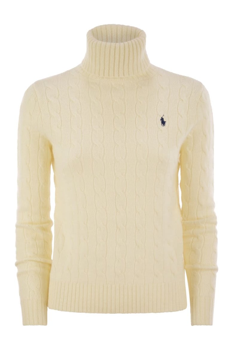 wool and cashmere cable-knit turtleneck sweater by Selfnex