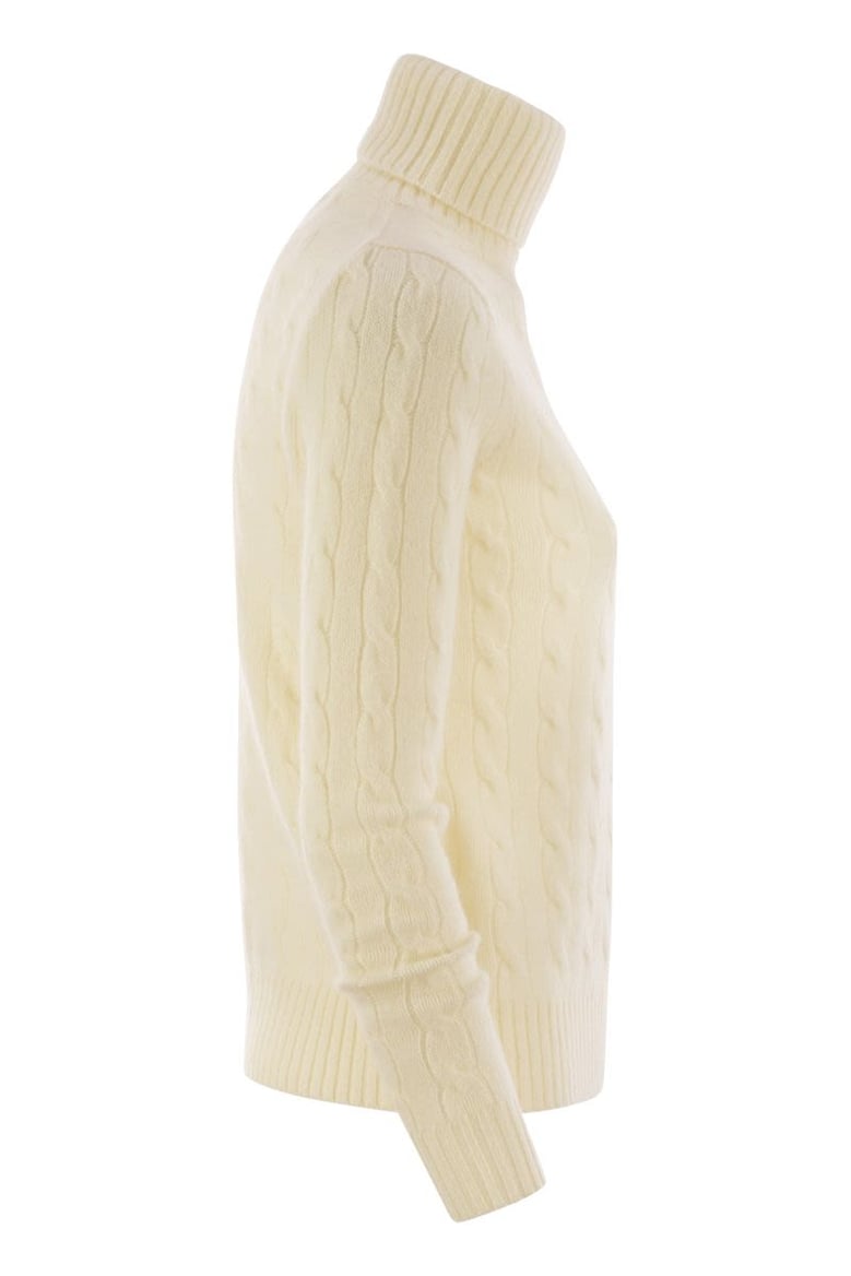 wool and cashmere cable-knit turtleneck sweater by Selfnex