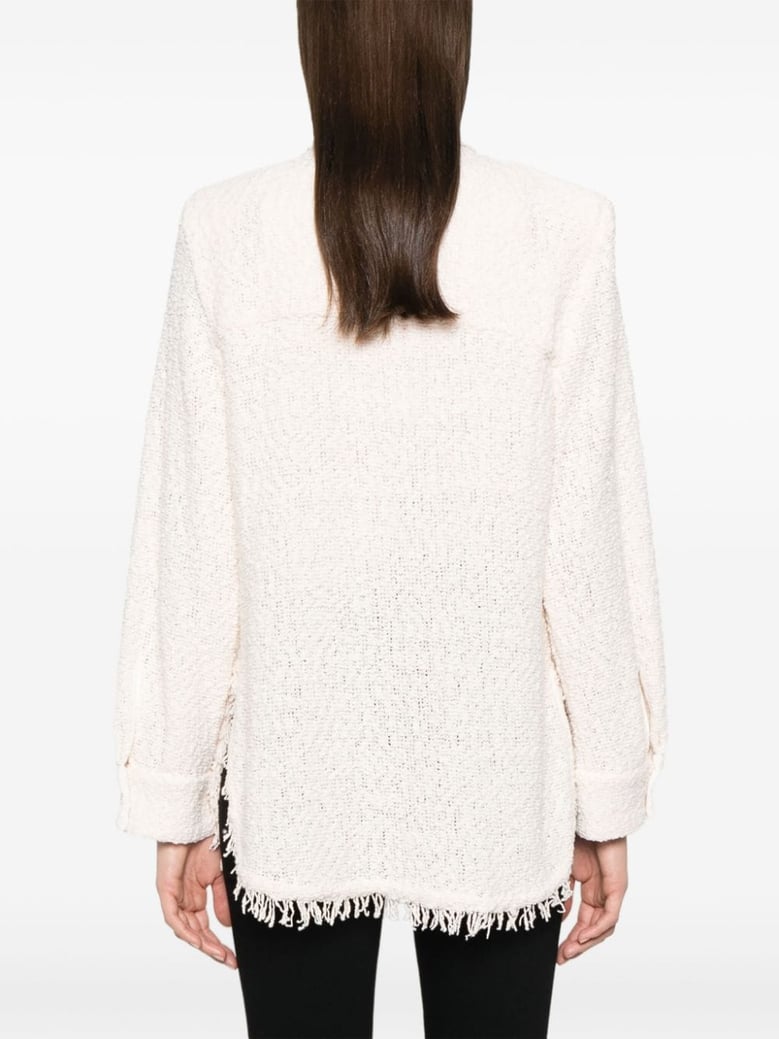 powder pink tweed bouclé construction front shirt by Selfnex