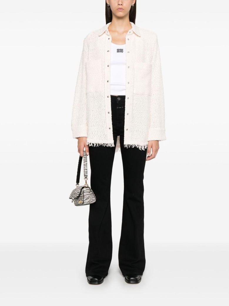 powder pink tweed bouclé construction front shirt by Selfnex