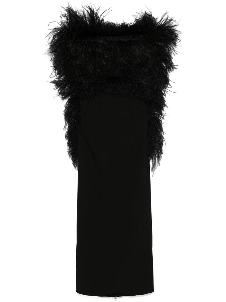 black interlock twill weave ostrich feather dress by Selfnex