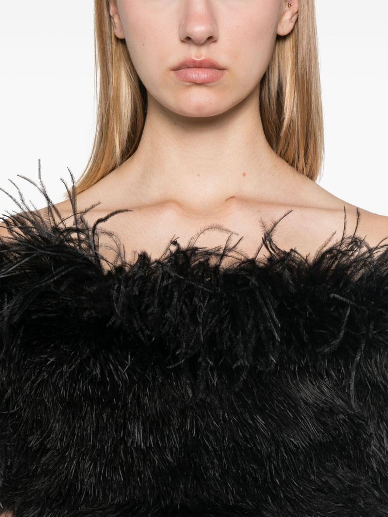 black interlock twill weave ostrich feather dress by Selfnex