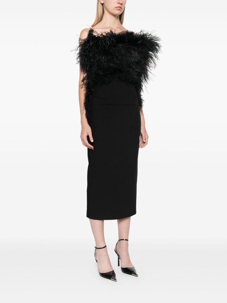 black interlock twill weave ostrich feather dress by Selfnex