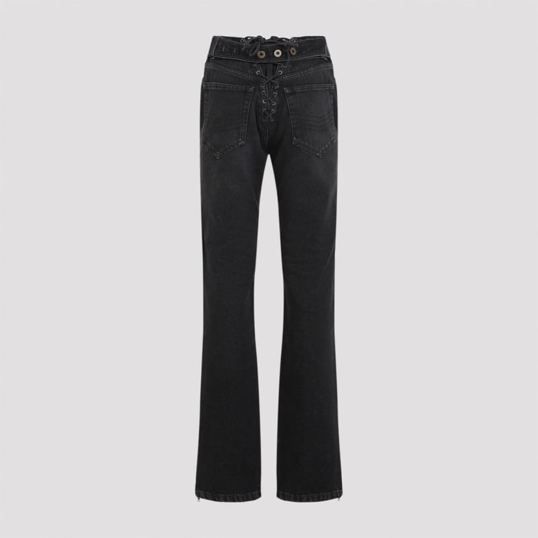 denim jeans with lacing and knee bonding detail by Selfnex