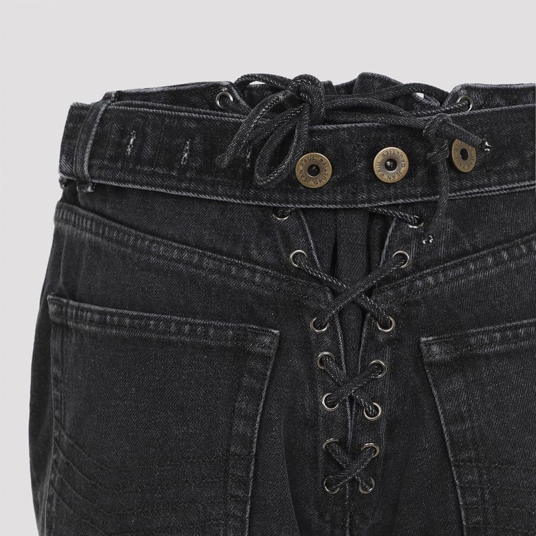 denim jeans with lacing and knee bonding detail by Selfnex