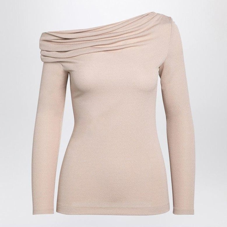 beige sweater with bare shoulder by Selfnex