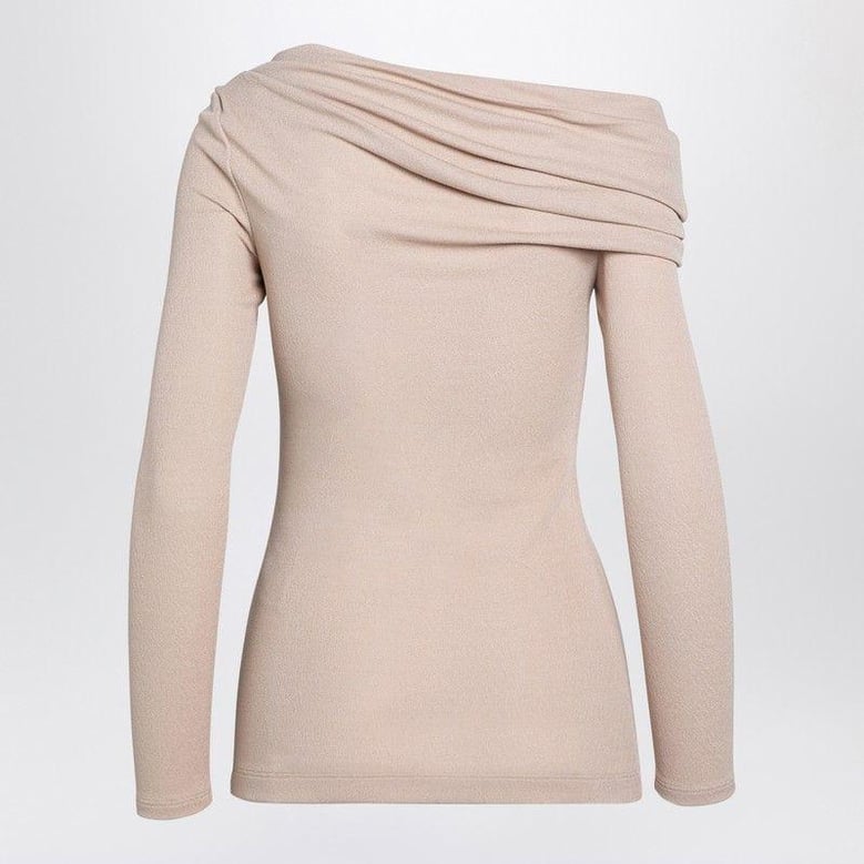 beige sweater with bare shoulder by Selfnex