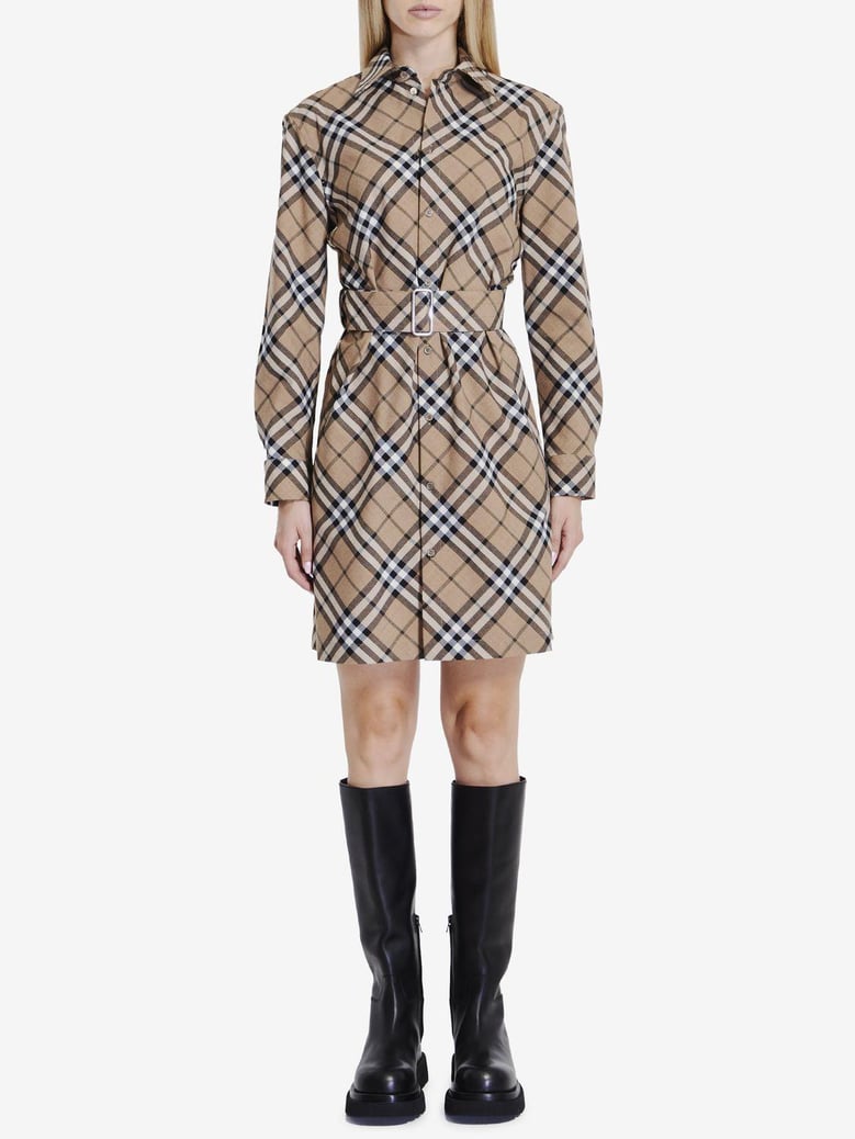 check wool blend chemisier dress by Selfnex