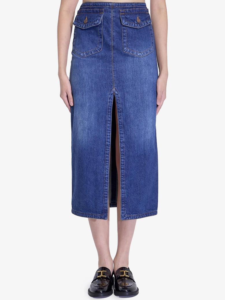 denim midi skirt by Selfnex