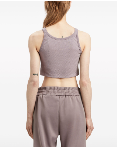 purple/white sleeveless logo crop top by Selfnex
