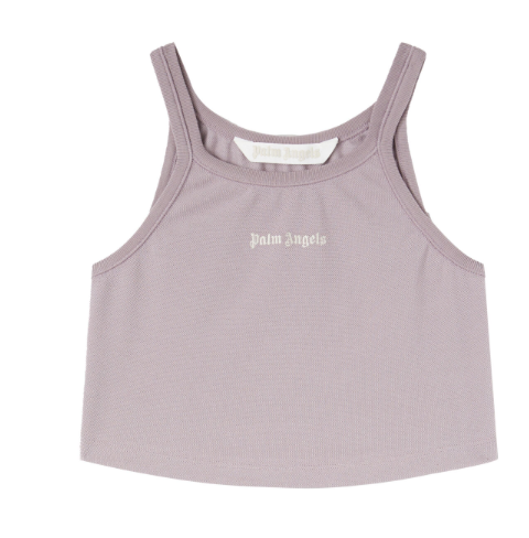 purple/white sleeveless logo crop top by Selfnex