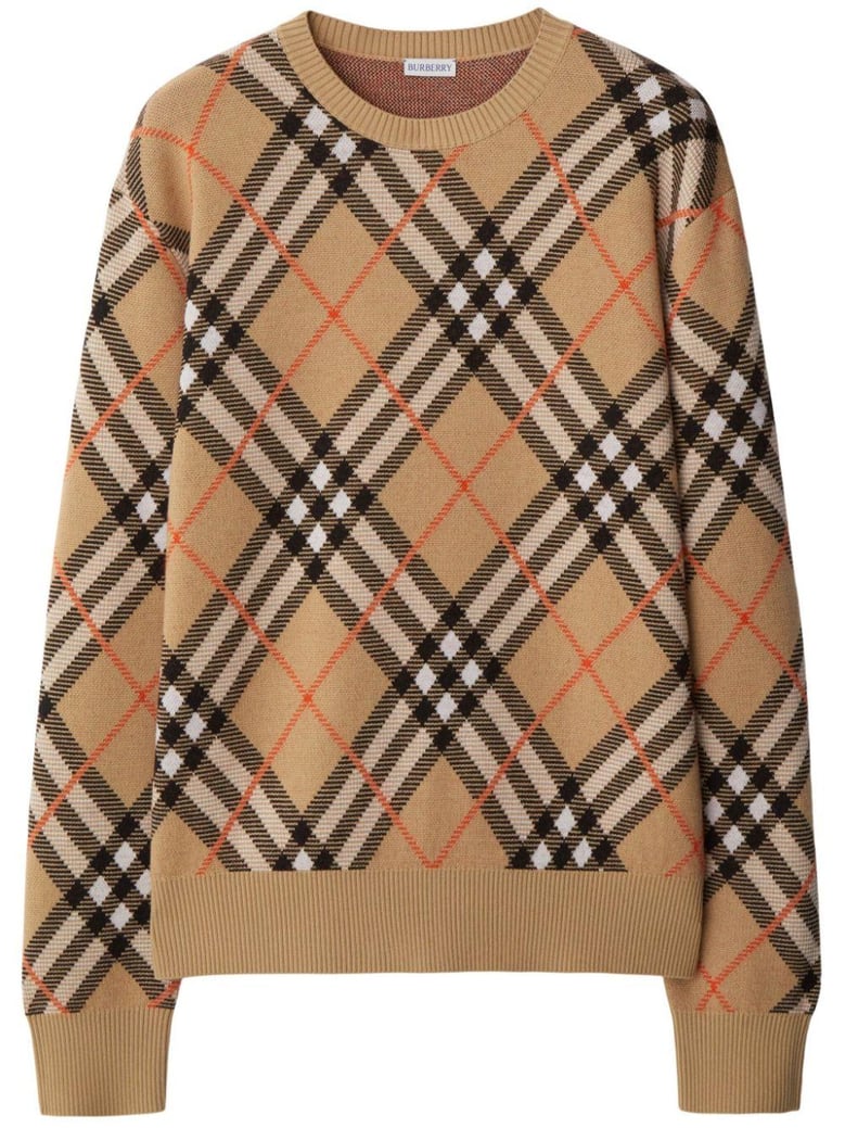 vintage check intarsia knit sweater by Selfnex