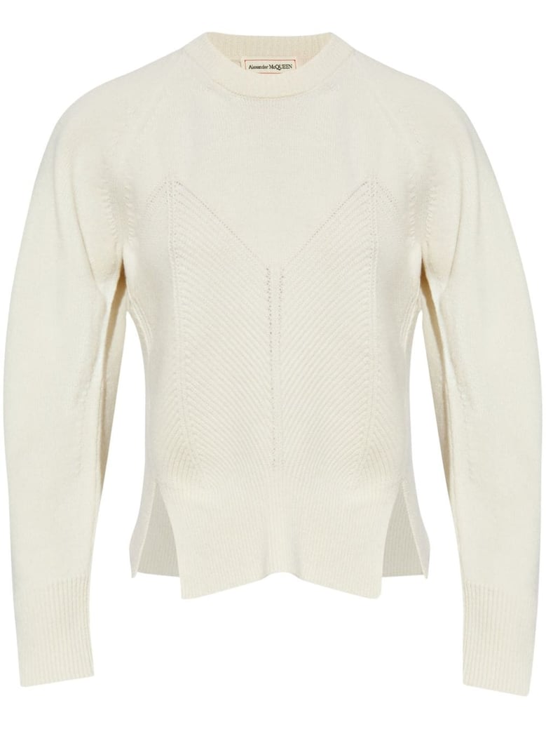 cream white geometric-pattern sweater by Selfnex
