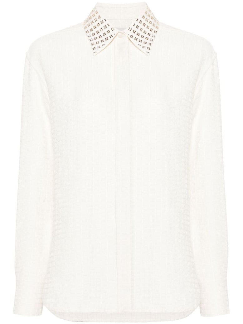rhinestone-embellished 3d-check shirt by Selfnex