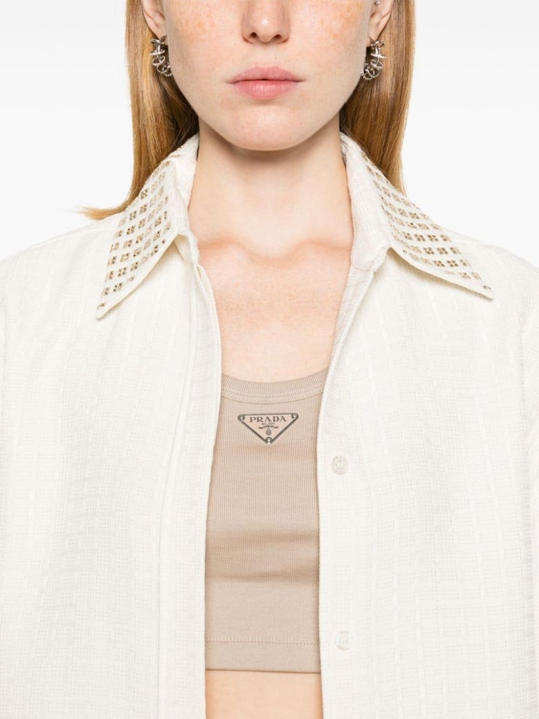 rhinestone-embellished 3d-check shirt by Selfnex