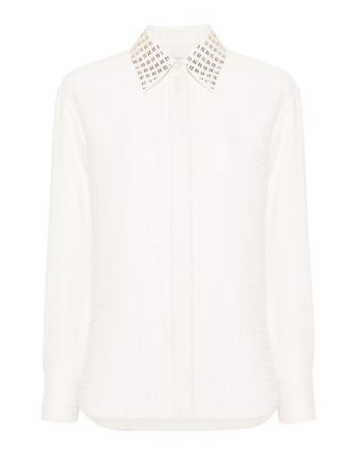 rhinestone-embellished 3d-check shirt by Selfnex