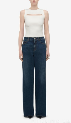 indigo wide-leg denim jeans by Selfnex