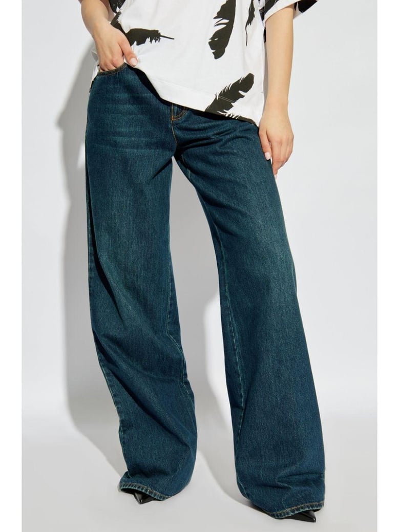 indigo wide-leg denim jeans by Selfnex