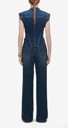 indigo wide-leg denim jeans by Selfnex