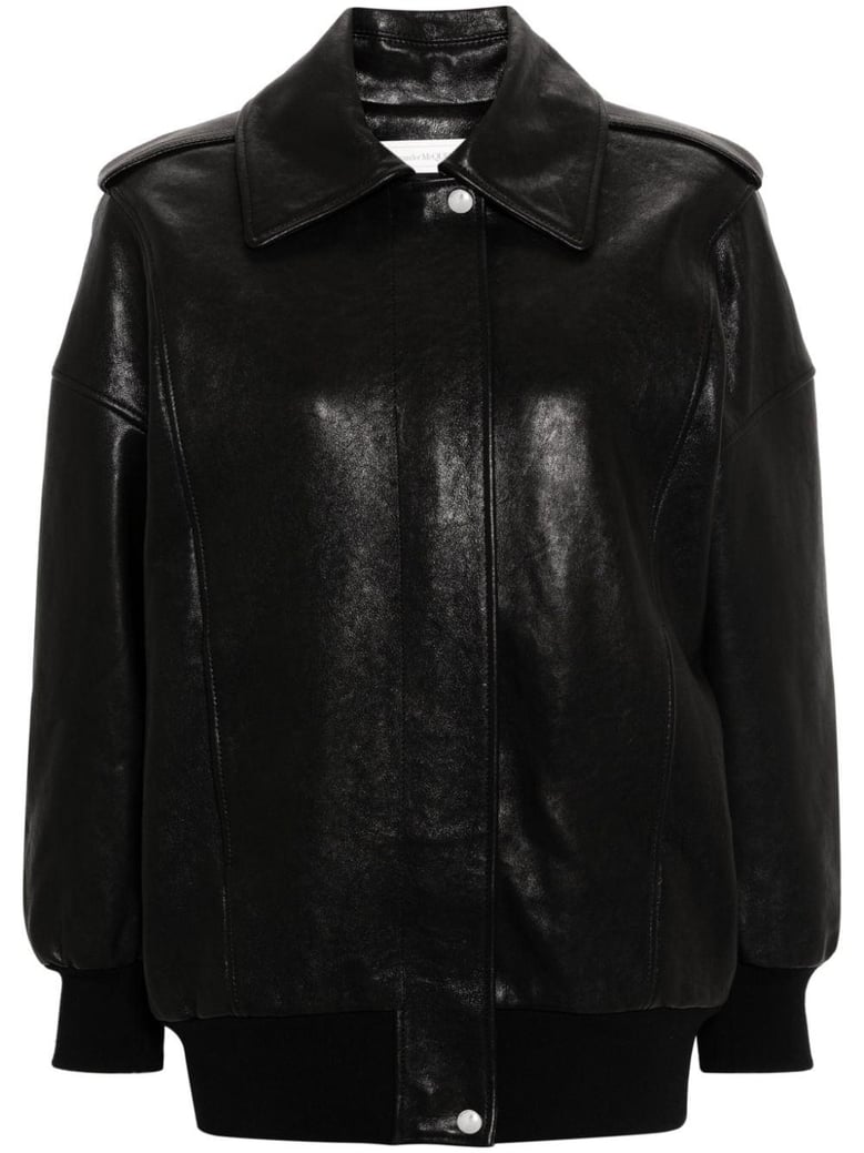 black leather jacket with epaulettes by Selfnex