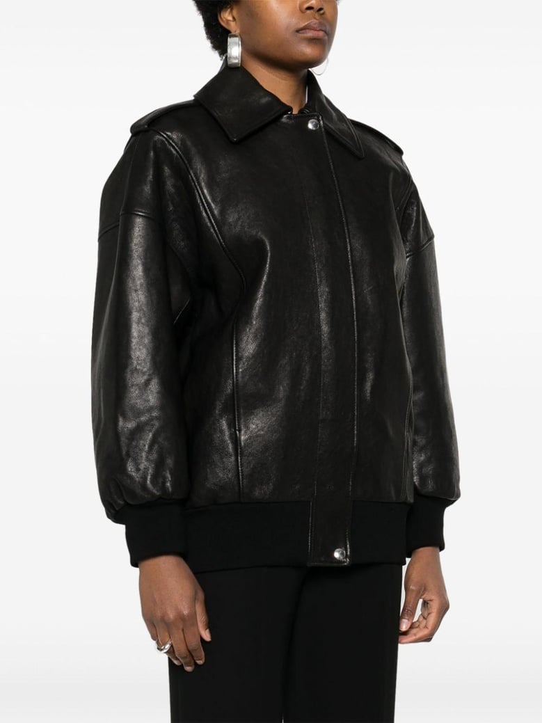 black leather jacket with epaulettes by Selfnex
