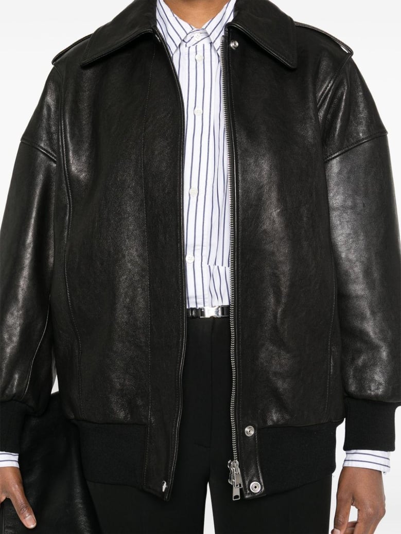 black leather jacket with epaulettes by Selfnex