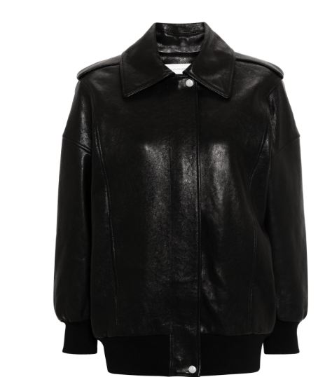 black leather jacket with epaulettes by Selfnex