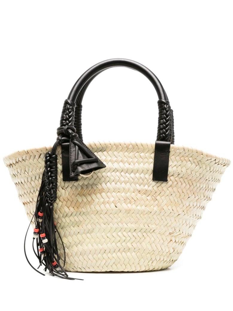 interwoven raffia bag with tassel charm by Selfnex