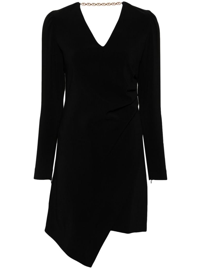 black crepe v-neck dress by Selfnex