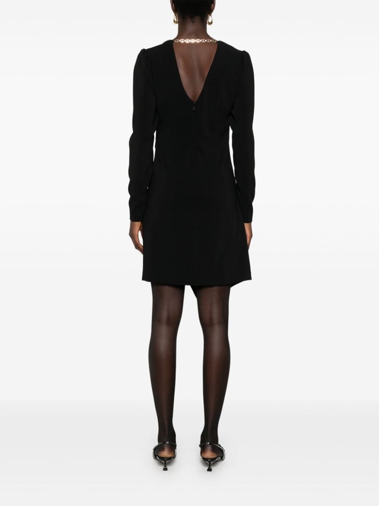 black crepe v-neck dress by Selfnex