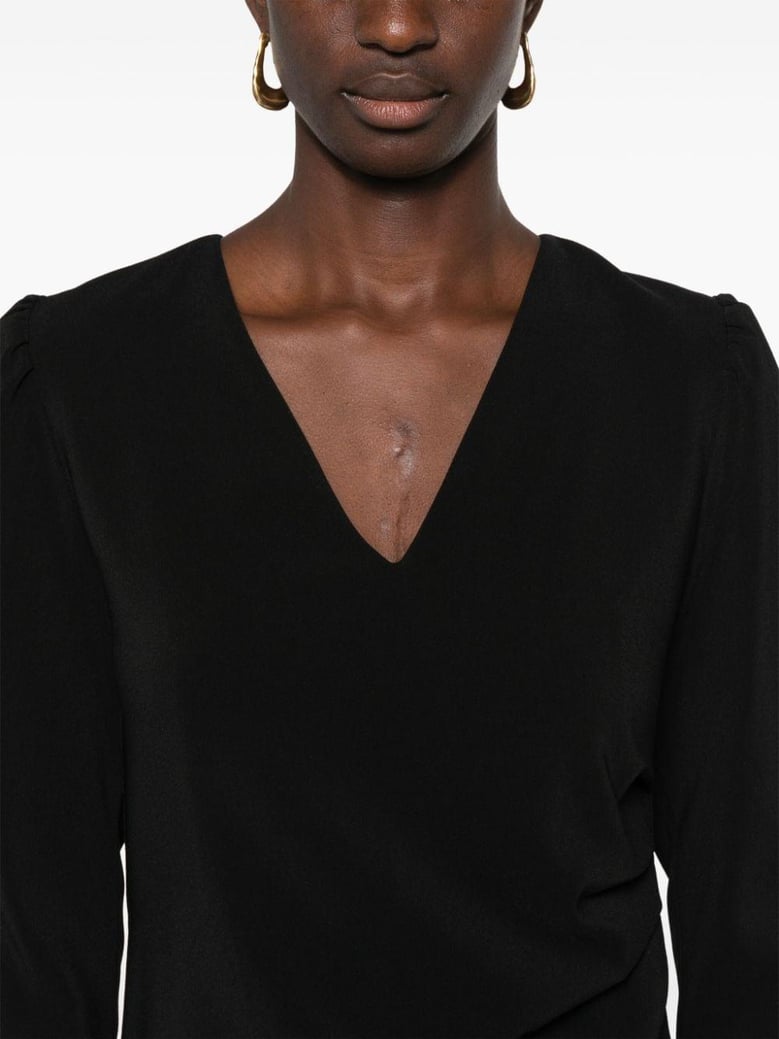 black crepe v-neck dress by Selfnex
