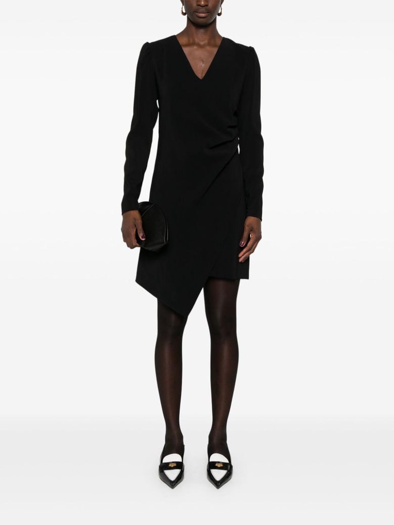black crepe v-neck dress by Selfnex