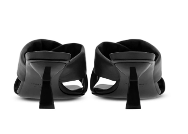 black lambskin crossover slip-on heels by Selfnex