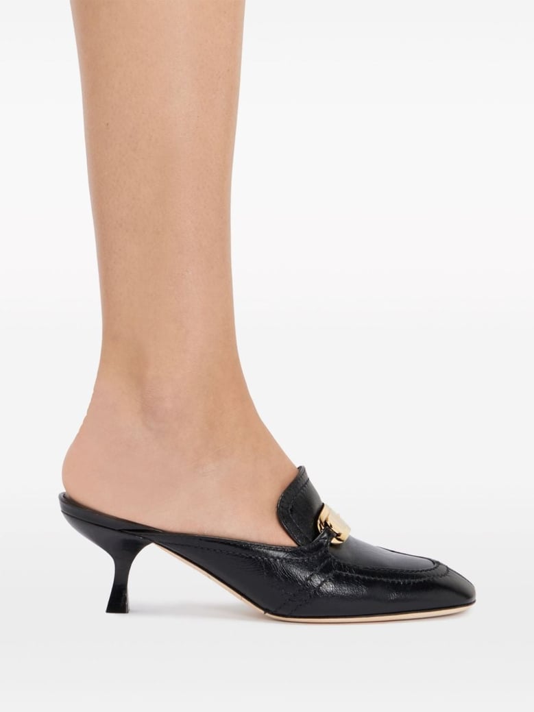 crocodile-effect black leather flats by Selfnex