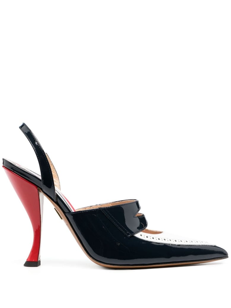 curved-heel leather pumps perforated detailing by Selfnex
