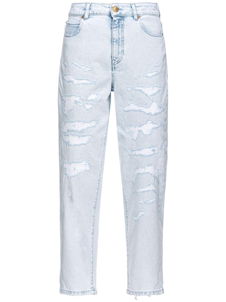 light blue ripped denim jeans by Selfnex