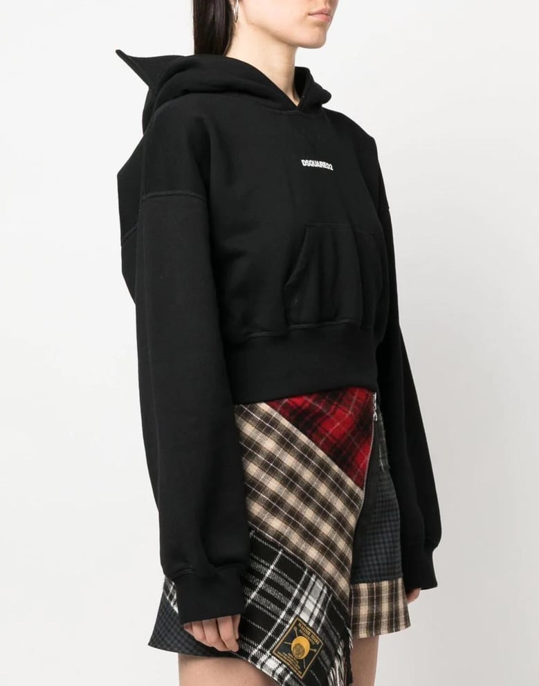attached cap cropped hoodie by Selfnex