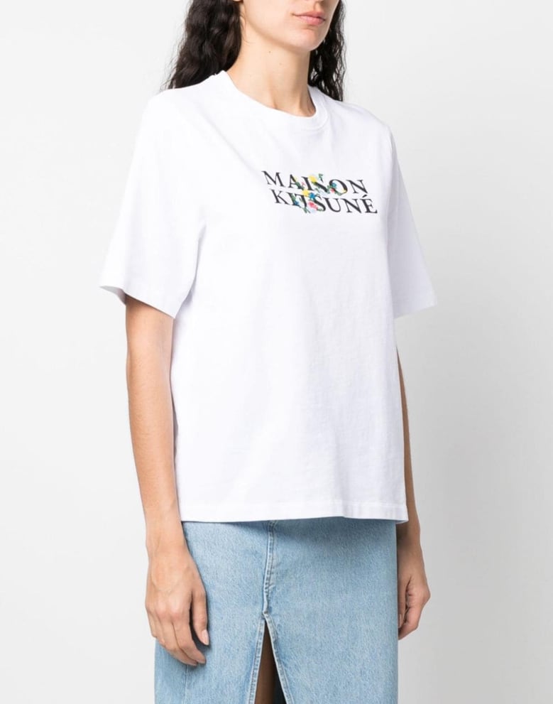 flowers print classic logo t-shirt by Selfnex