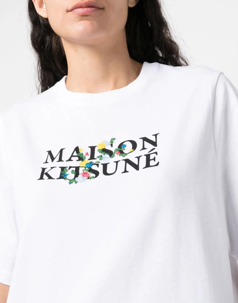 flowers print classic logo t-shirt by Selfnex
