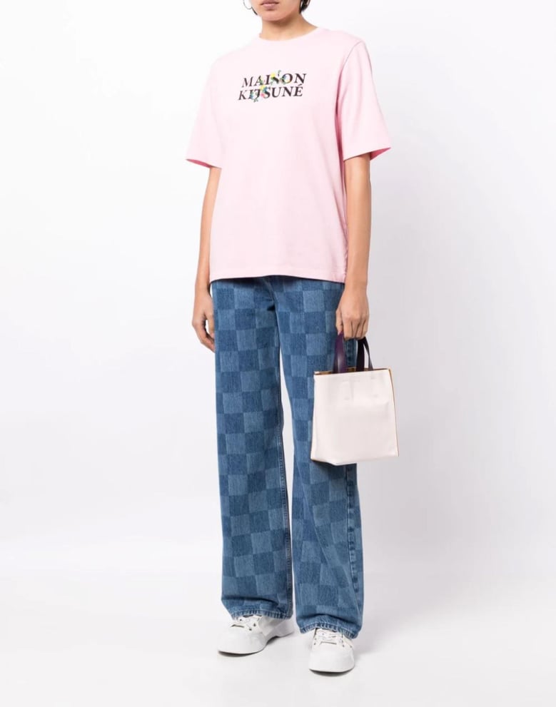 flowers print classic logo t-shirt by Selfnex